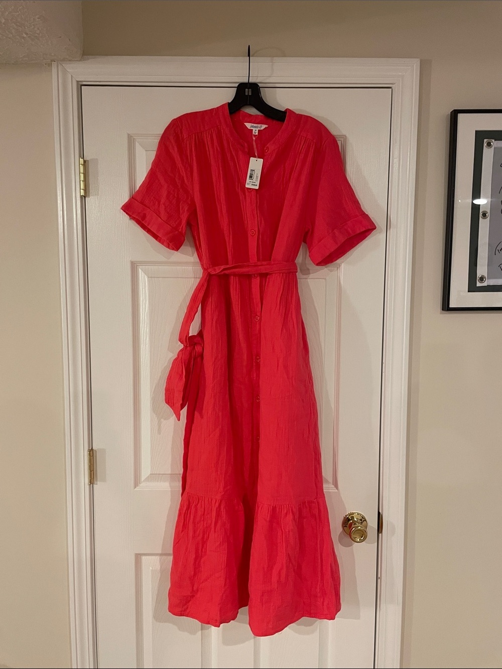 johnnie-O Coral Button-Front Maxi Dress with Tie